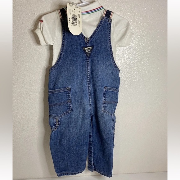 Vintage Oshkosh B Gosh White Polo w/ Matching Vest Back Overall Size 12 Months - Picture 7 of 9
